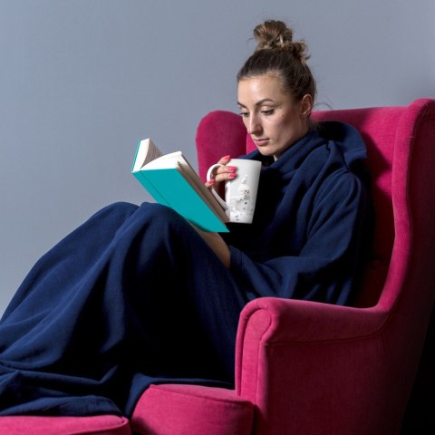 Kocyko - Szlafrok Granatowy ciepły koc z rękawami