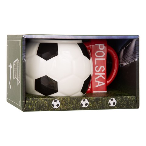 Kubek piłka z szalikiem - Polska i podkładka w kształcie piłki - XXL 700 ml