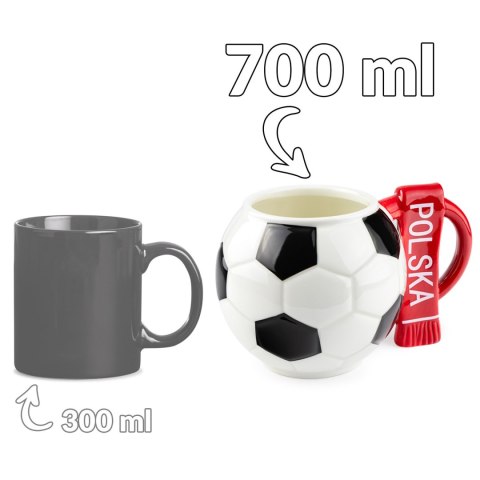 Kubek piłka z szalikiem - Polska i podkładka w kształcie piłki - XXL 700 ml