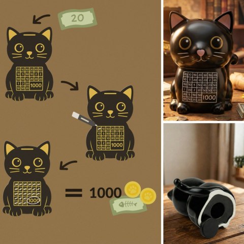 Skarbonka Kot do wykreślania - prezent dla dziecka, urodziny, wielorazowa