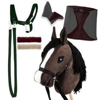 Zestaw Skippi - Hobby Horse Gniady - Derka szary i brąz - Kantar c-zielony