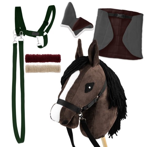 Zestaw Skippi - Hobby Horse Gniady - Derka szary i brąz - Kantar c-zielony