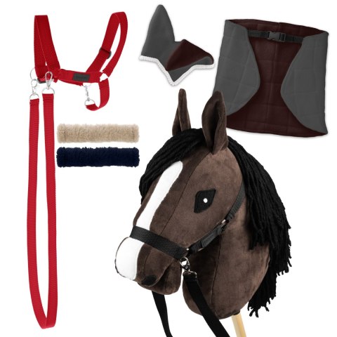 Zestaw Skippi - Hobby Horse Gniady - Derka szary i brąz - Kantar czerwony